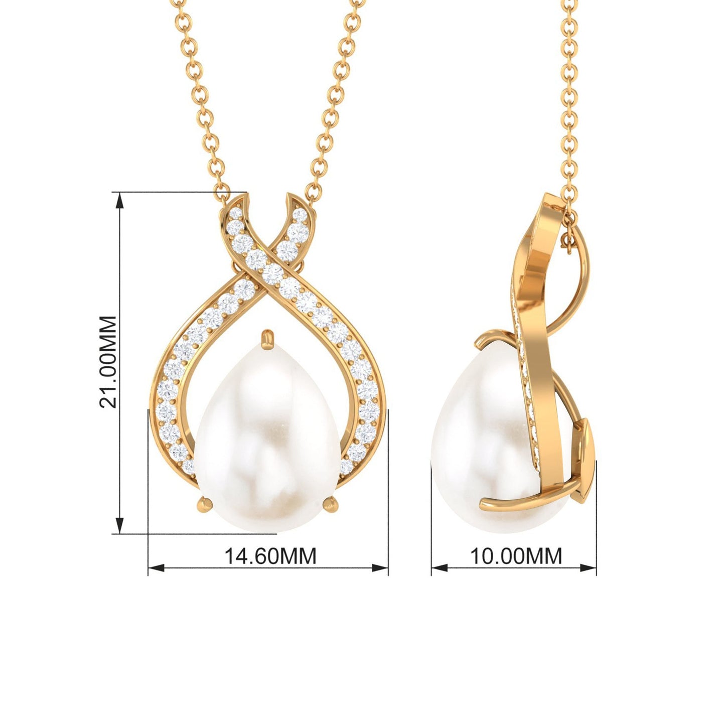 6 Carat Freshwater Pearl Teardrop Statement Necklace with Diamond