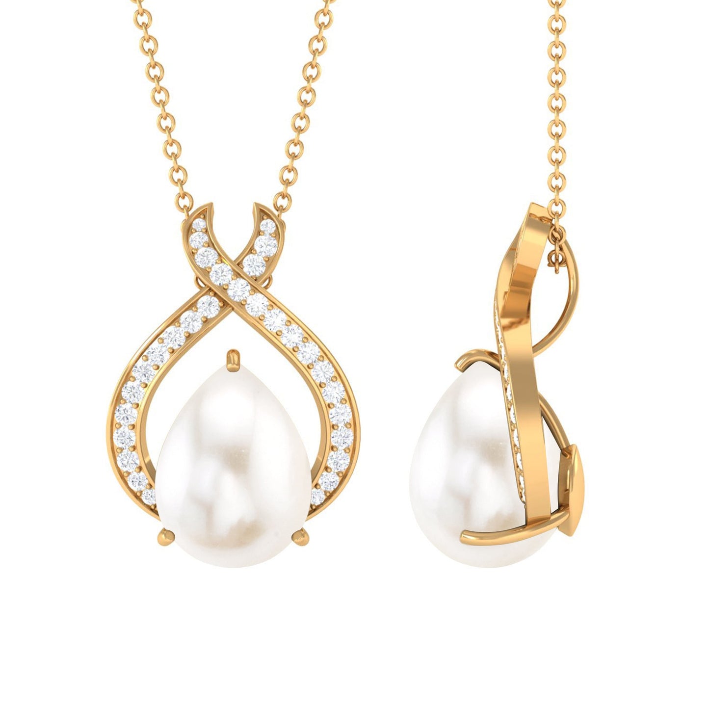 6 Carat Freshwater Pearl Teardrop Statement Necklace with Diamond