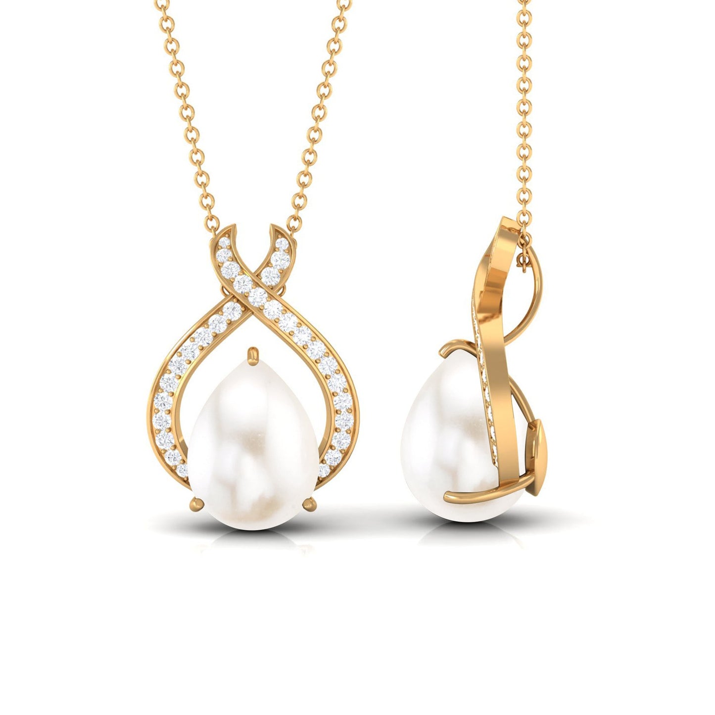 6 Carat Freshwater Pearl Teardrop Statement Necklace with Diamond