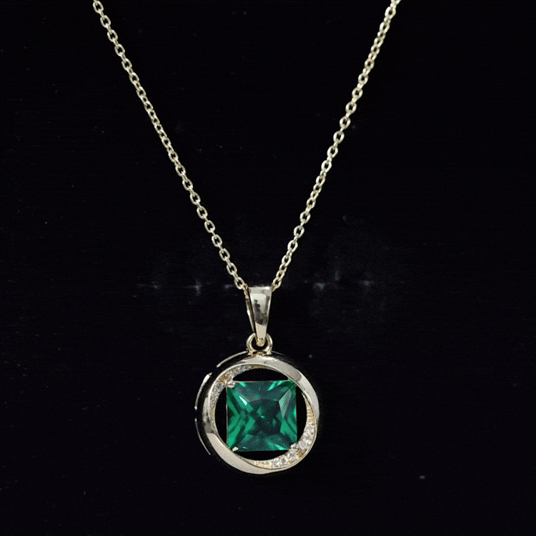 2.4 Carat Lab Created Emerald Princess Cut Pendant with Diamond