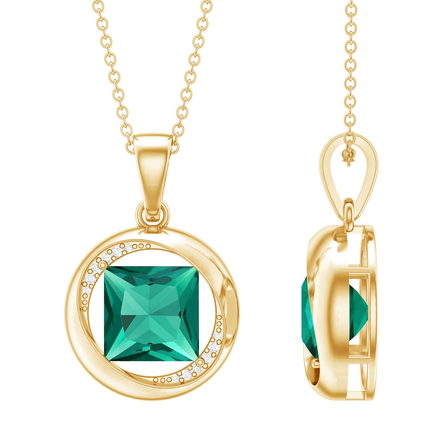 2.4 Carat Lab Created Emerald Princess Cut Pendant with Diamond