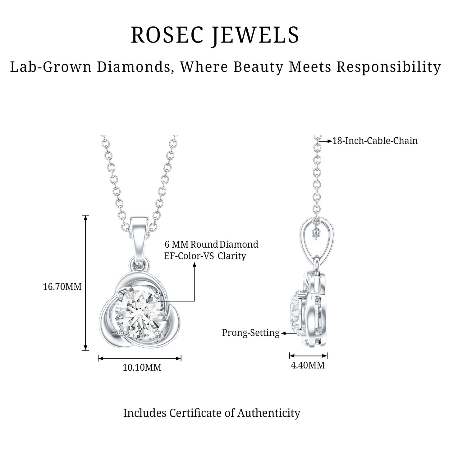 Round Shape Lab Grown Diamond Solitaire Flower Pendant