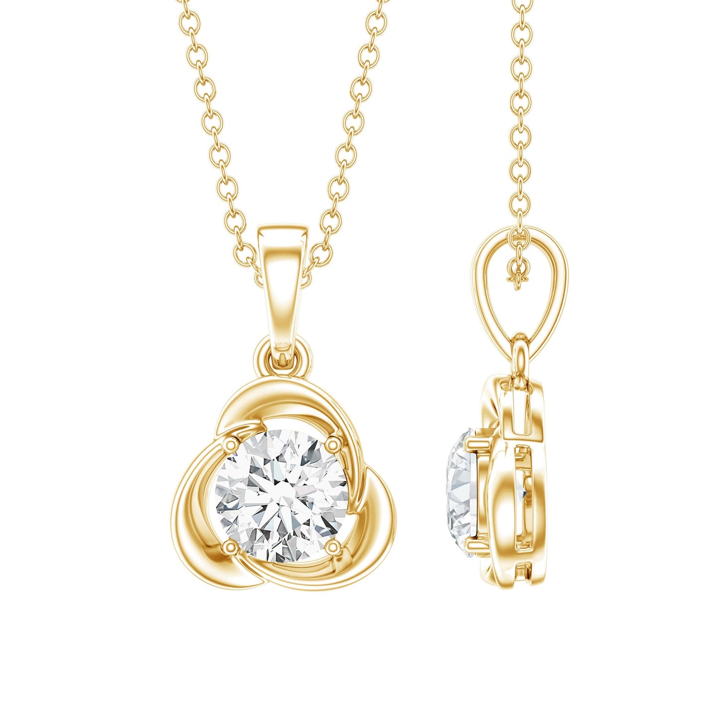 Round Shape Lab Grown Diamond Solitaire Flower Pendant