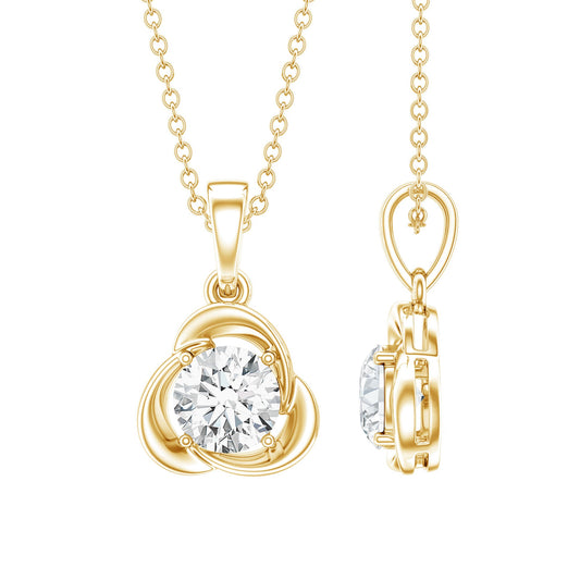 Round Shape Lab Grown Diamond Solitaire Flower Pendant