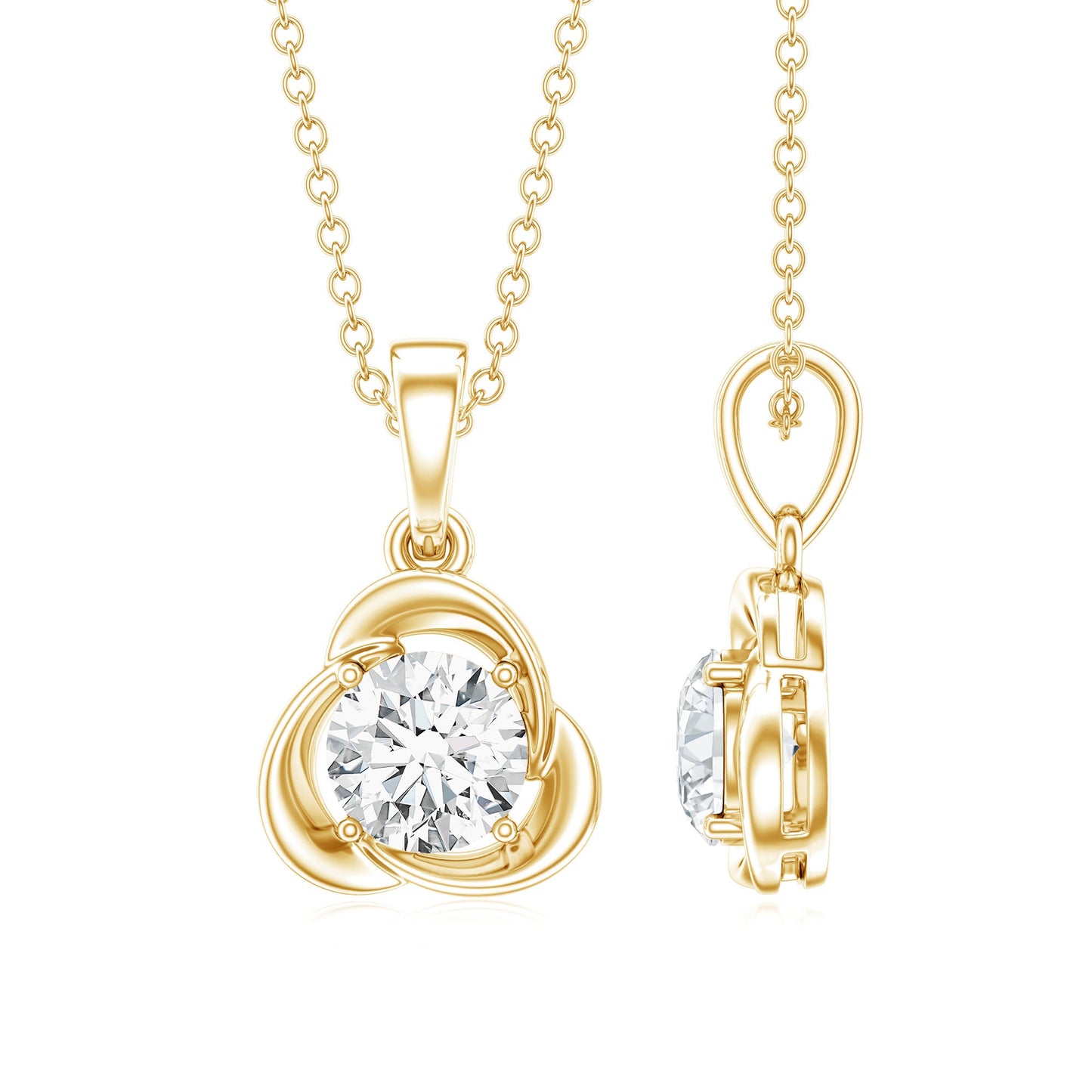Round Shape Lab Grown Diamond Solitaire Flower Pendant