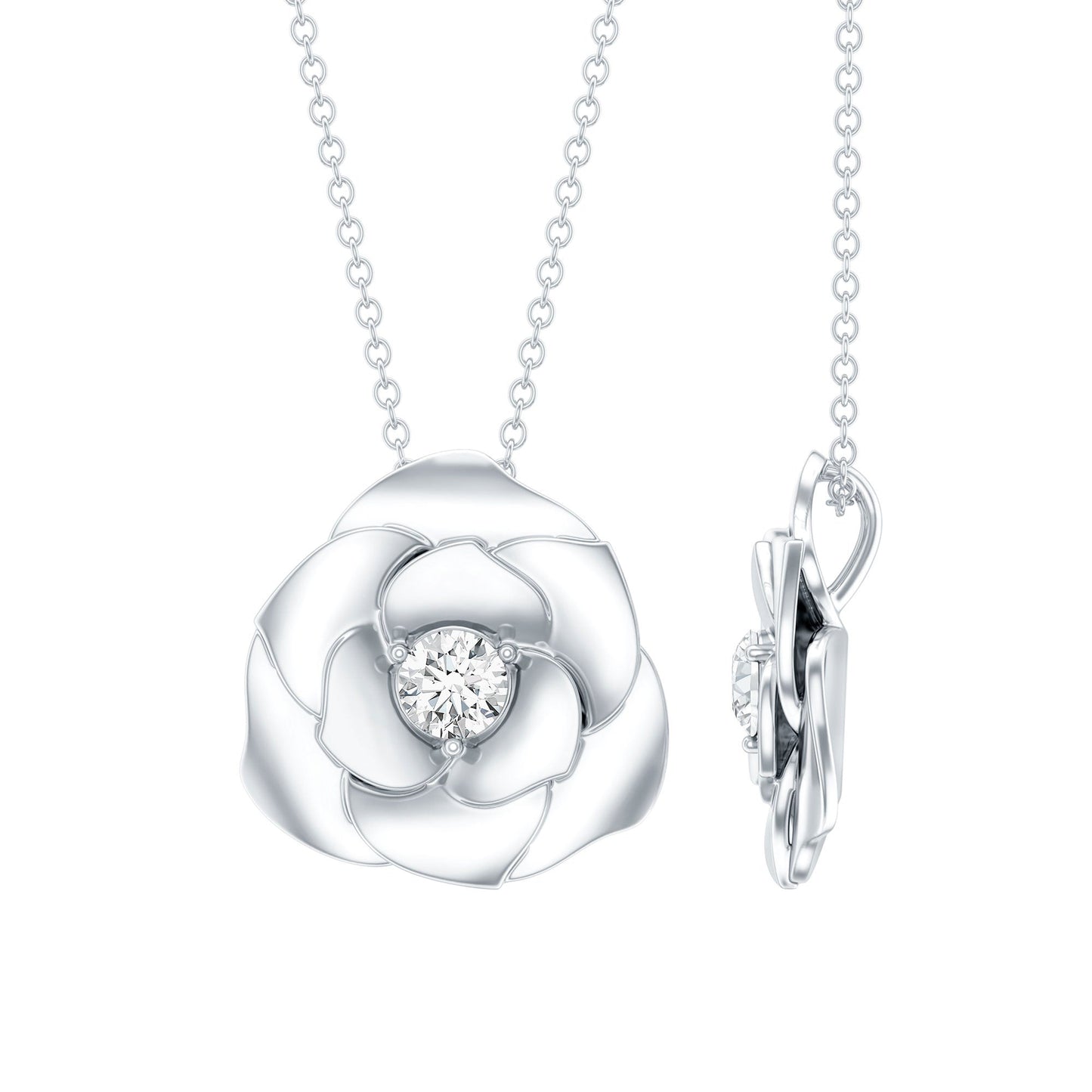 Certified Lab Grown Diamond Rose Pendant Necklace