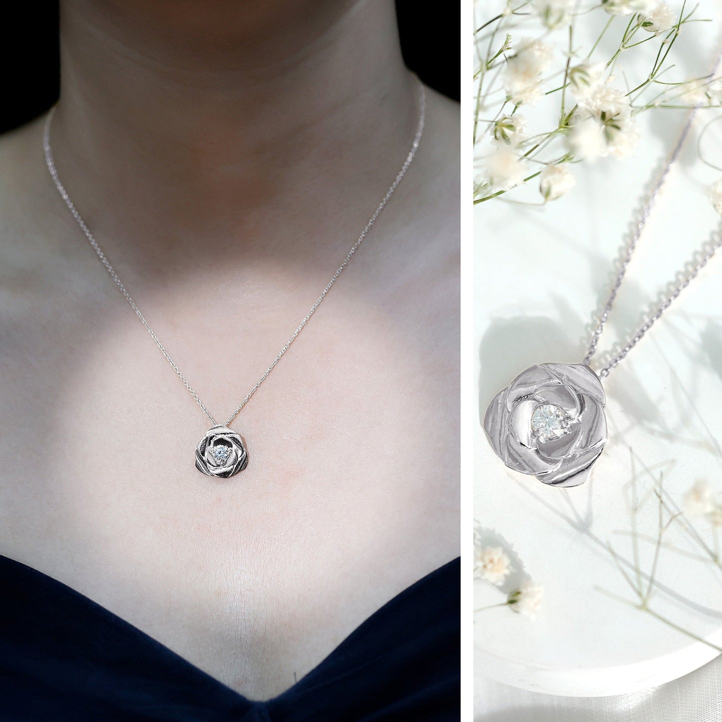 Certified Lab Grown Diamond Rose Pendant Necklace