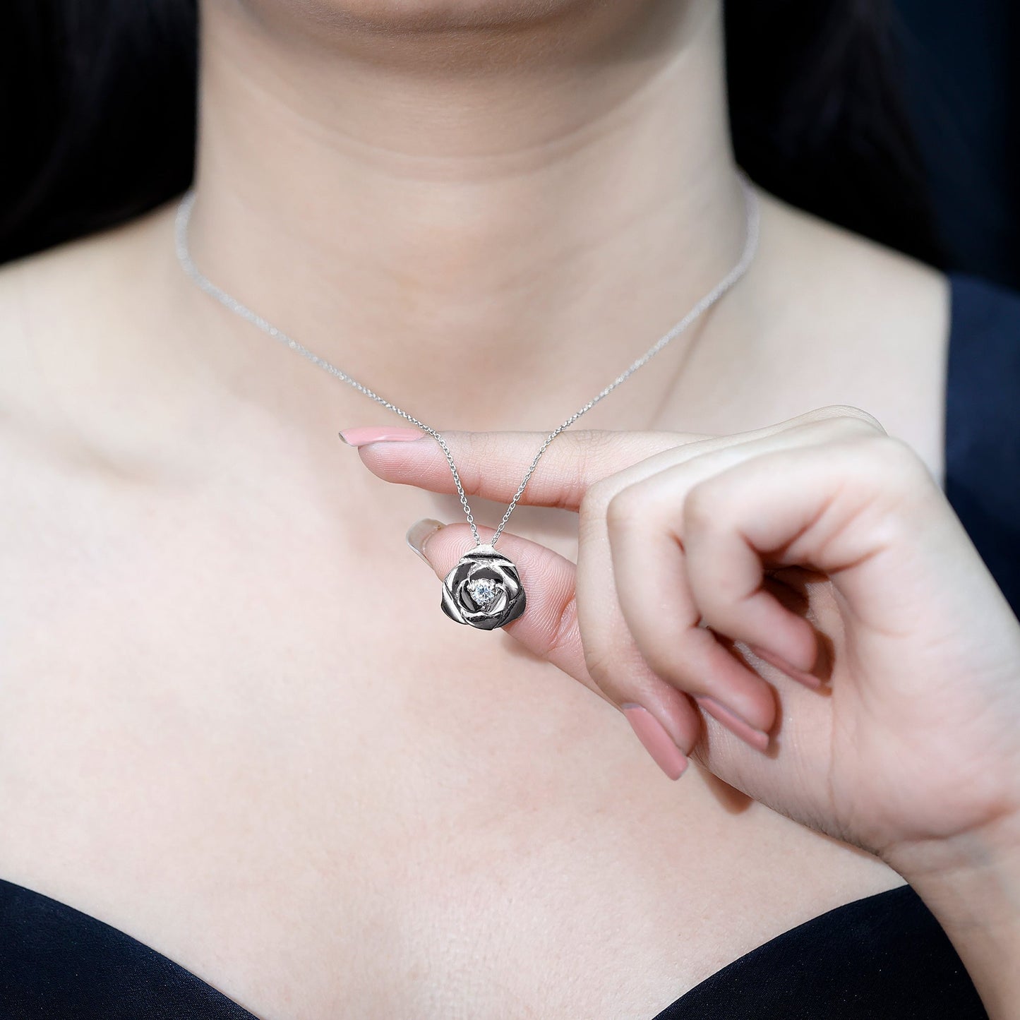 Certified Lab Grown Diamond Rose Pendant Necklace