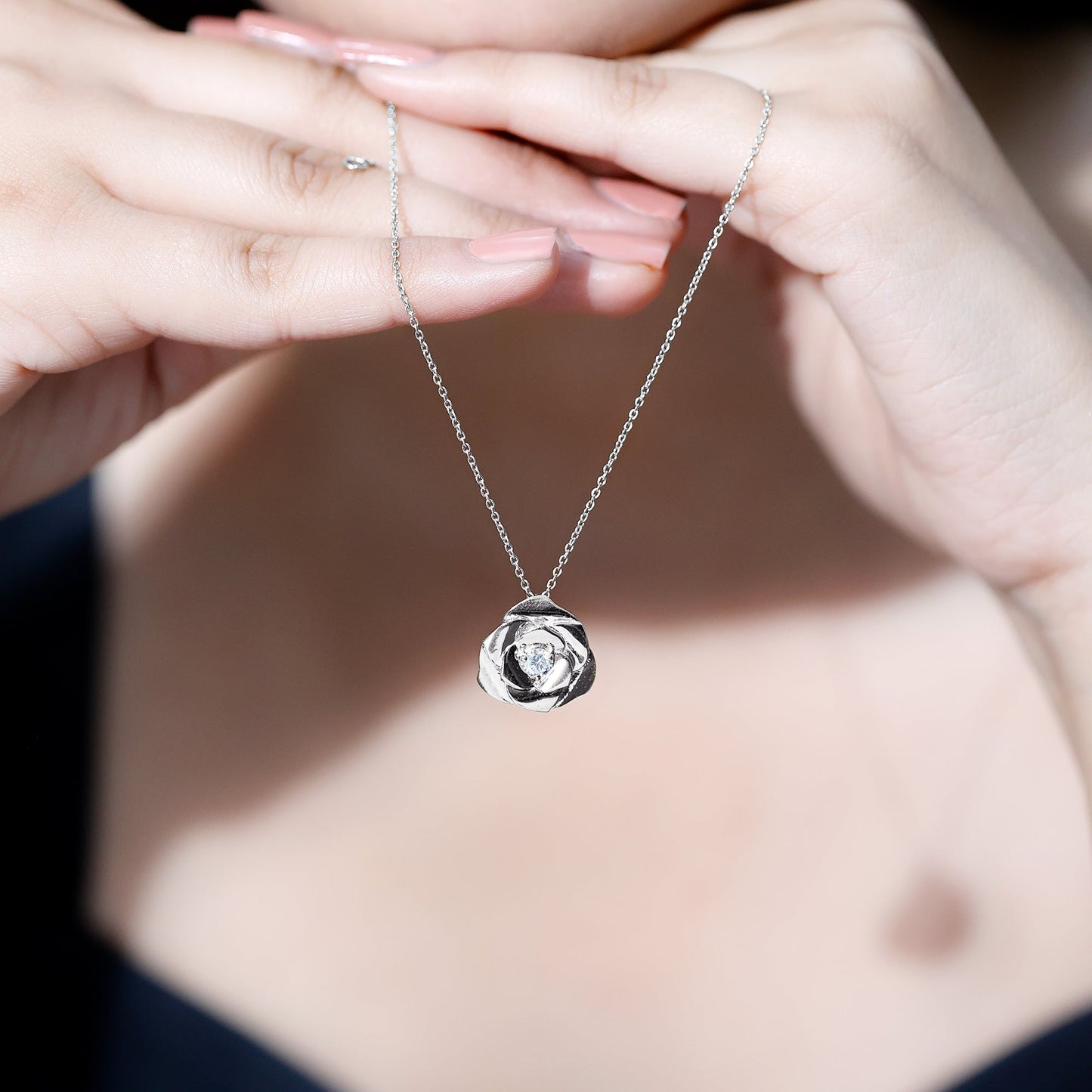 Certified Lab Grown Diamond Rose Pendant Necklace