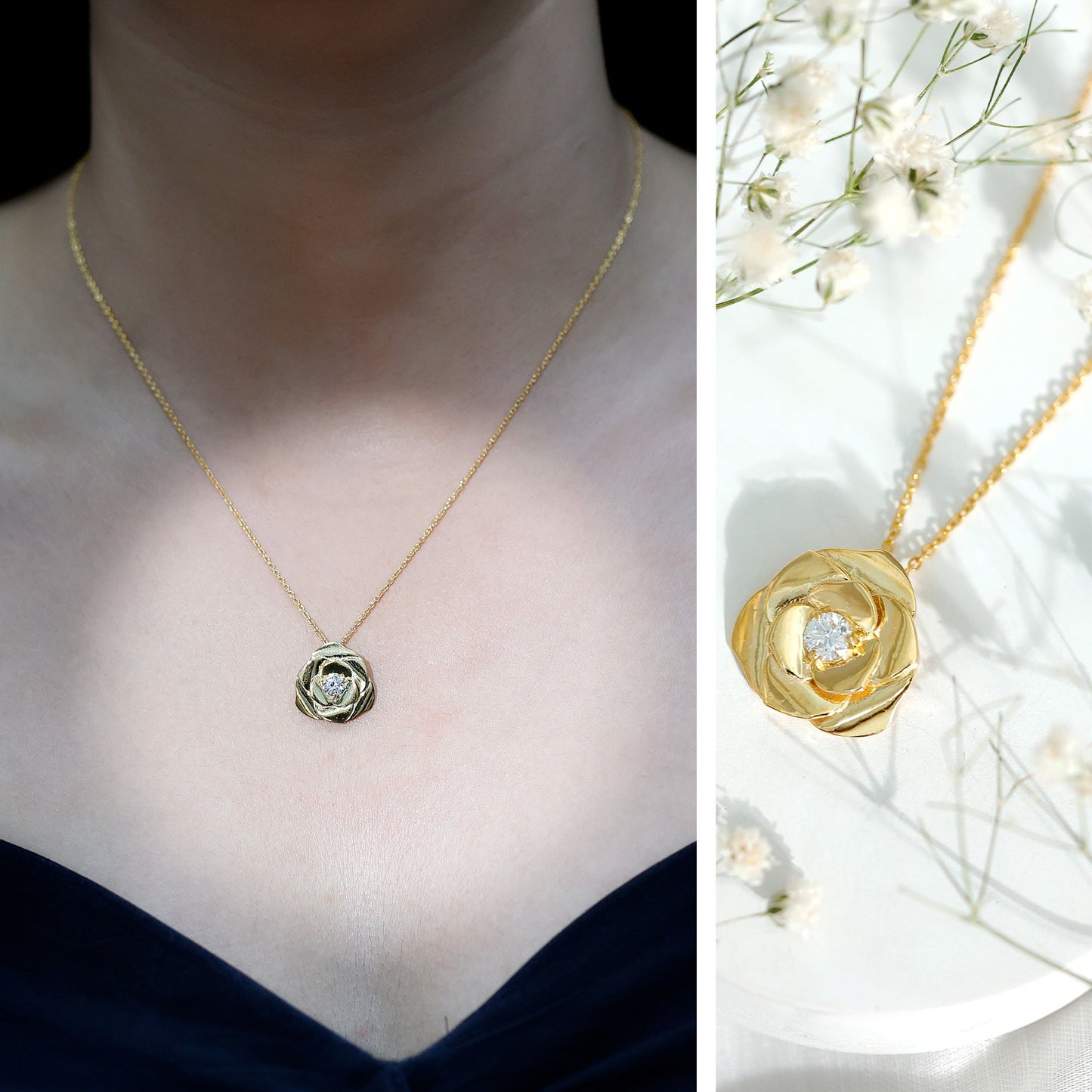 Certified Lab Grown Diamond Rose Pendant Necklace