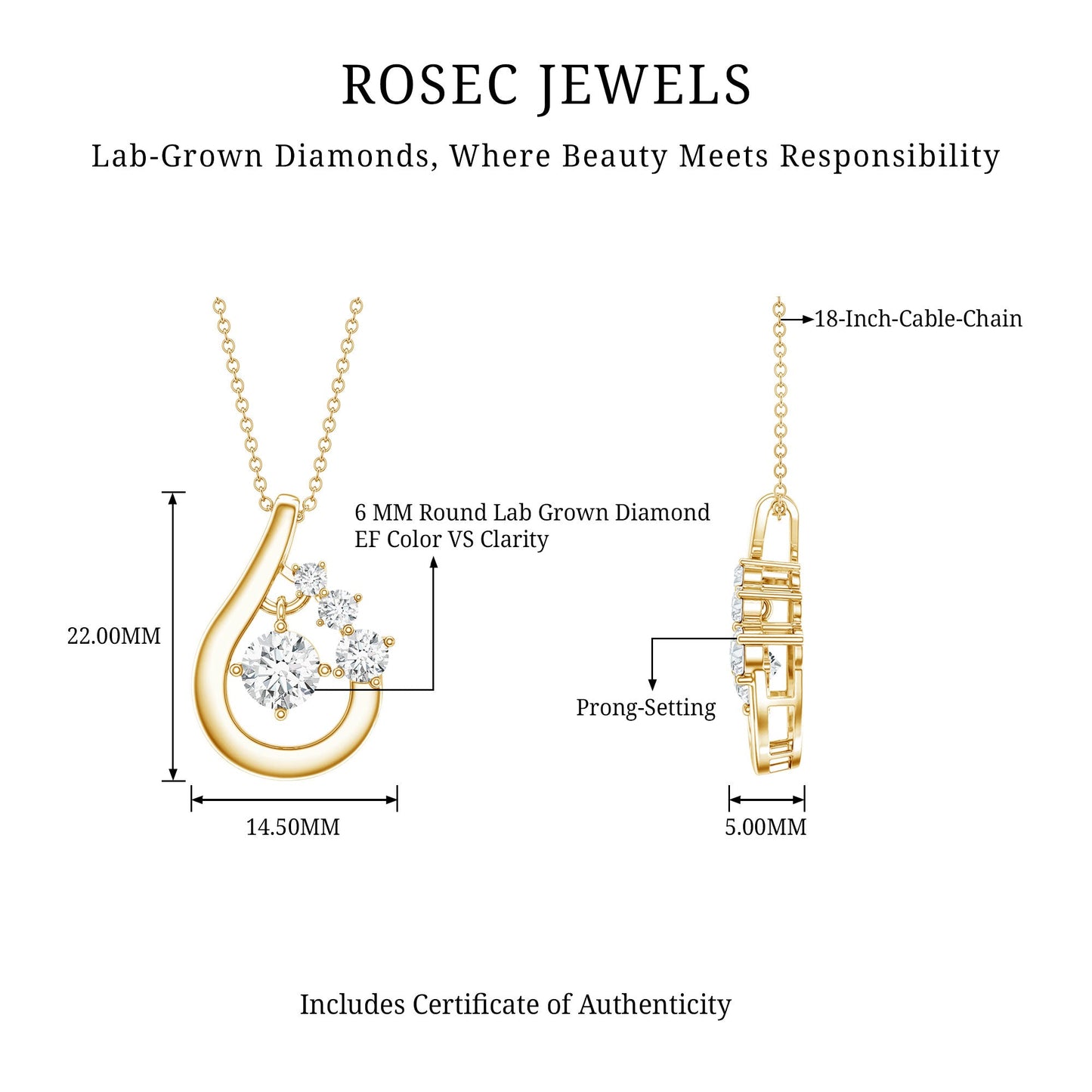 Certified Lab Grown Diamond Minimal Pendant Necklace