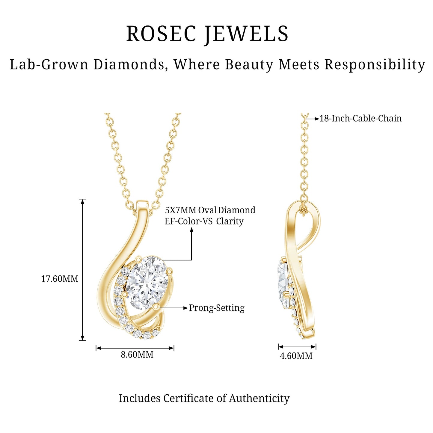 Certified Oval Shape Lab Grown Diamond Designer Necklace