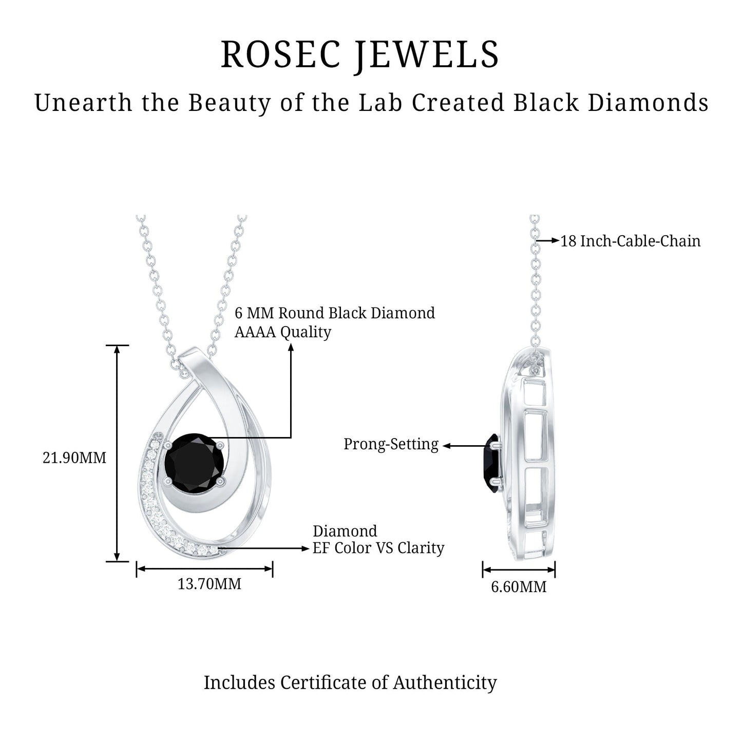 Certified Lab Grown Black and White Diamond Teardrop Necklace