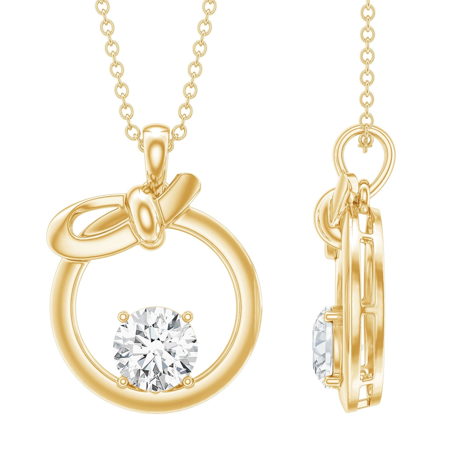 Round Lab Grown Diamond Open Circle Necklace with Bow