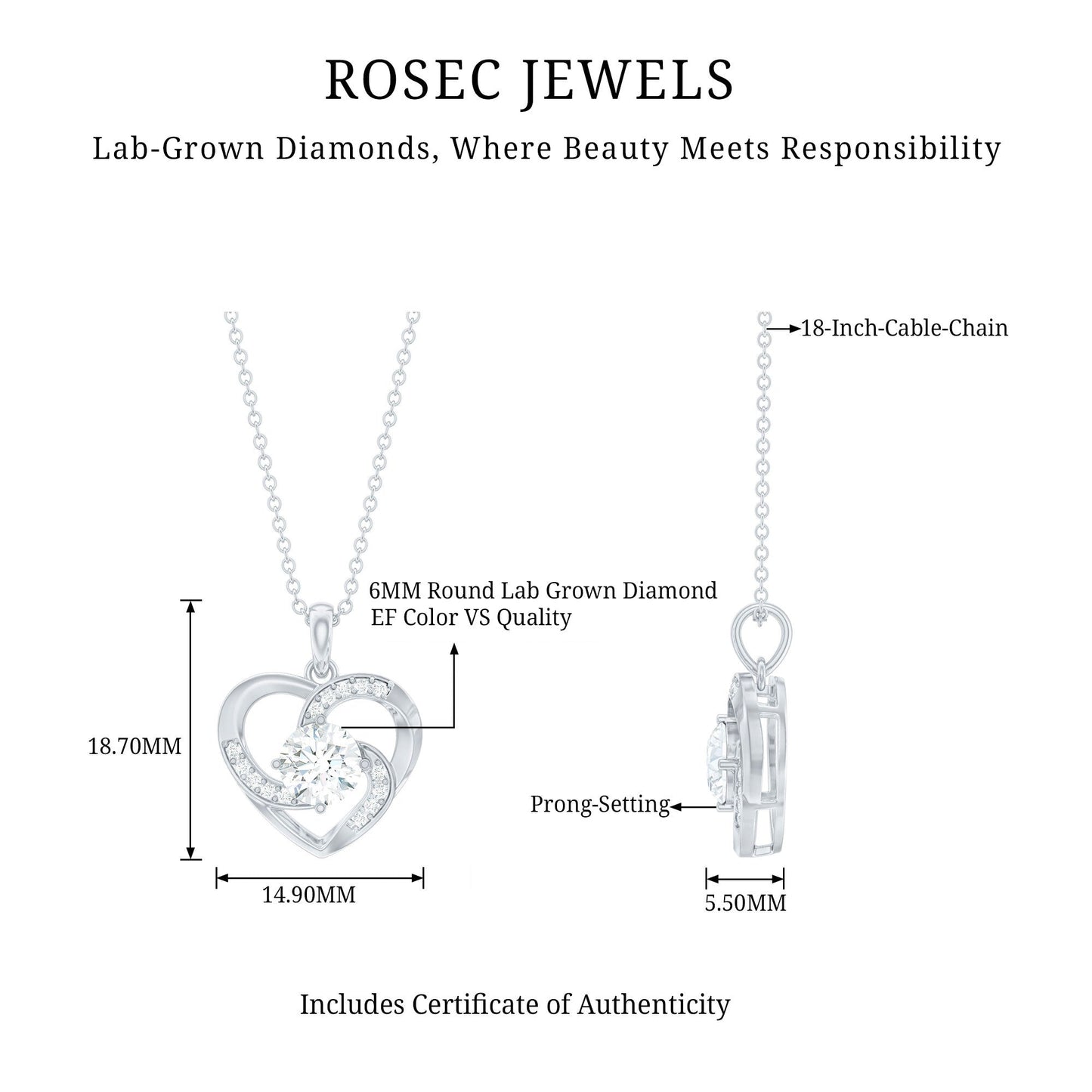 Certified Lab Grown Diamond Solitaire Heart Pendant