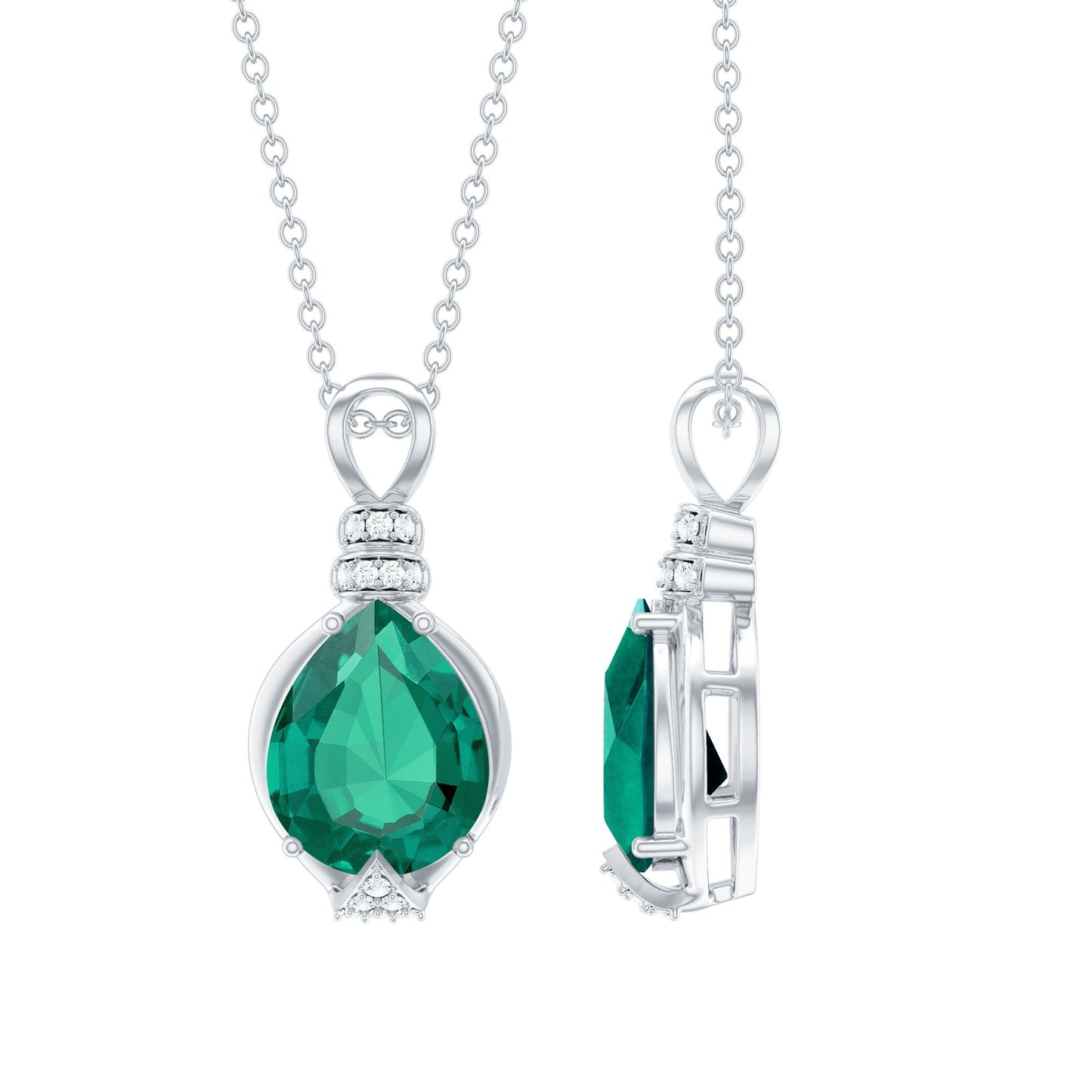Pear Shape Lab Grown Emerald Solitaire Pendant Necklace