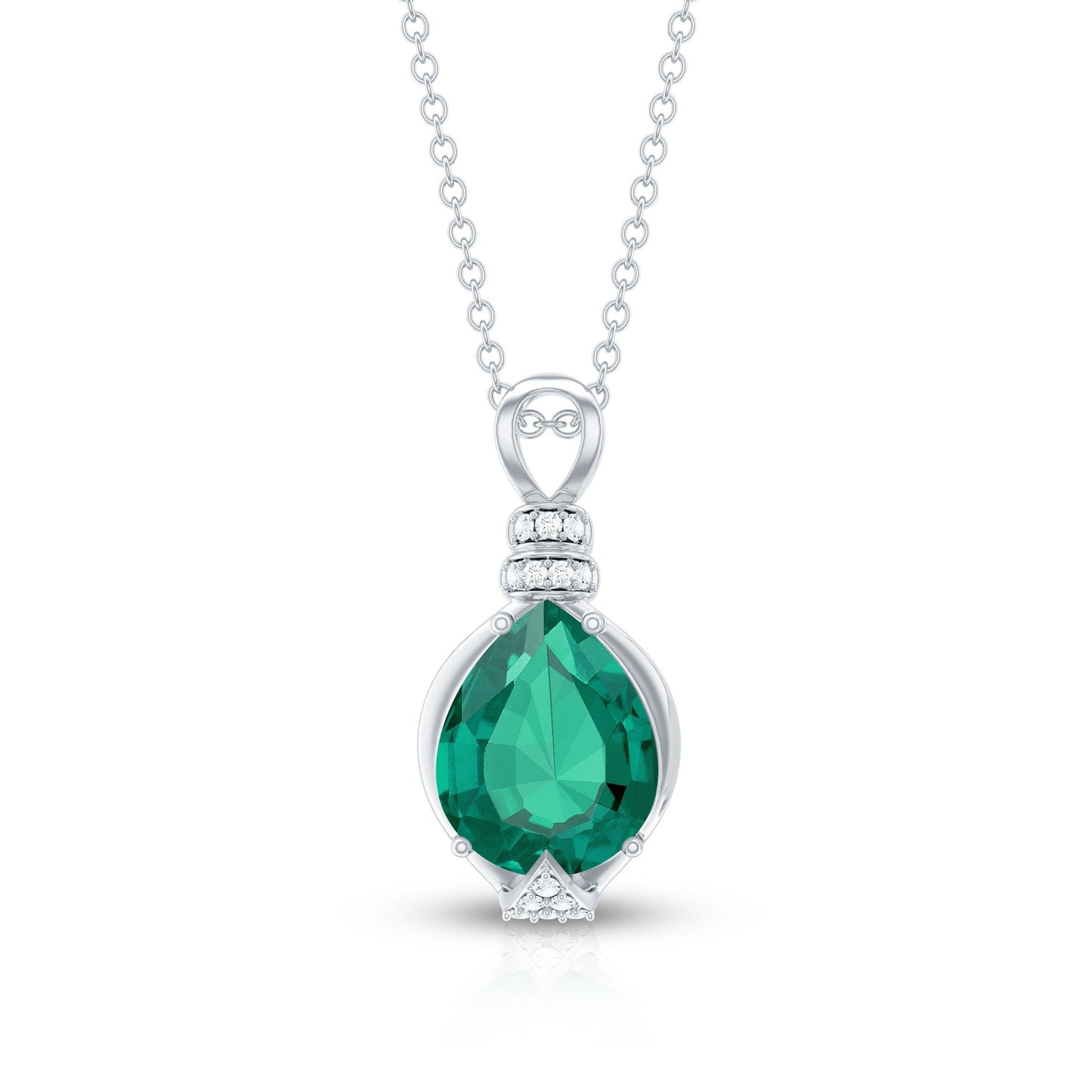 Pear Shape Lab Grown Emerald Solitaire Pendant Necklace