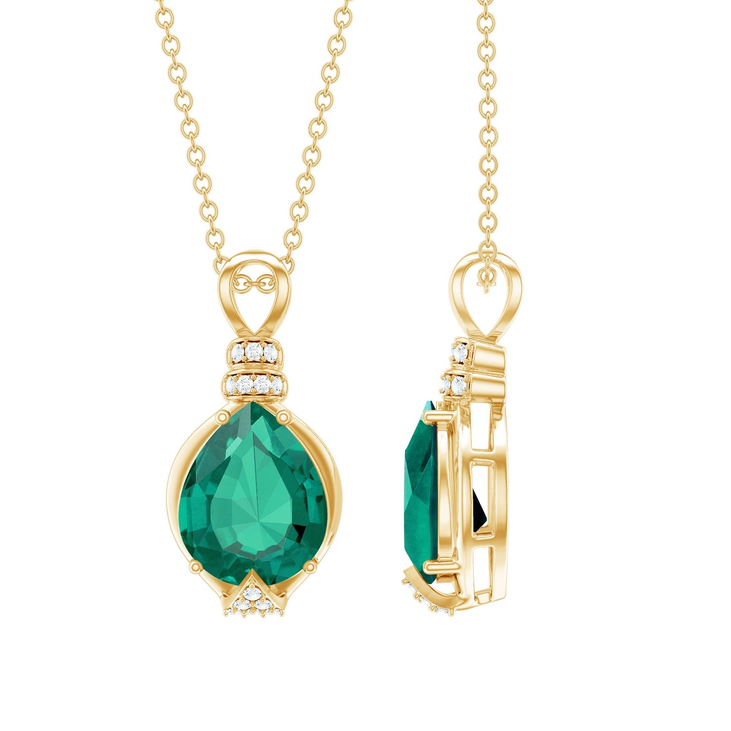 Pear Shape Lab Grown Emerald Solitaire Pendant Necklace