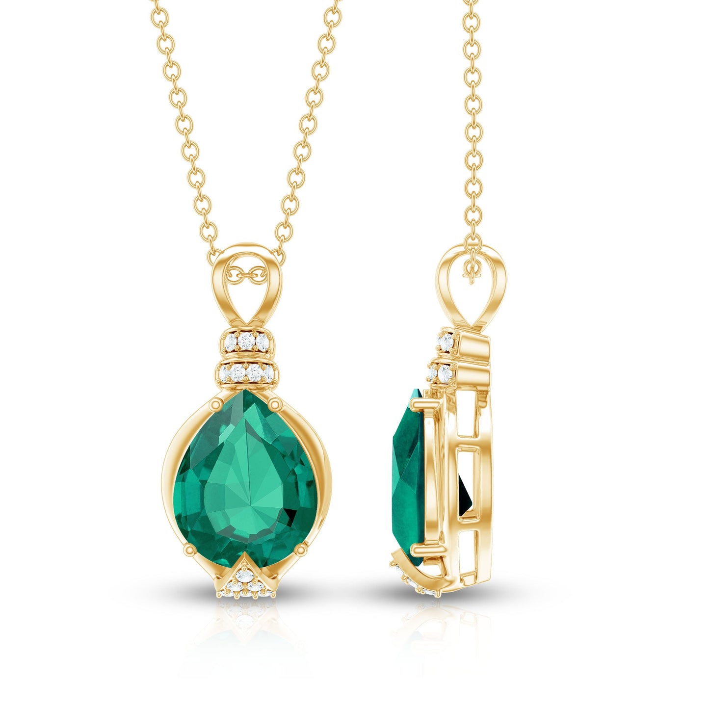 Pear Shape Lab Grown Emerald Solitaire Pendant Necklace