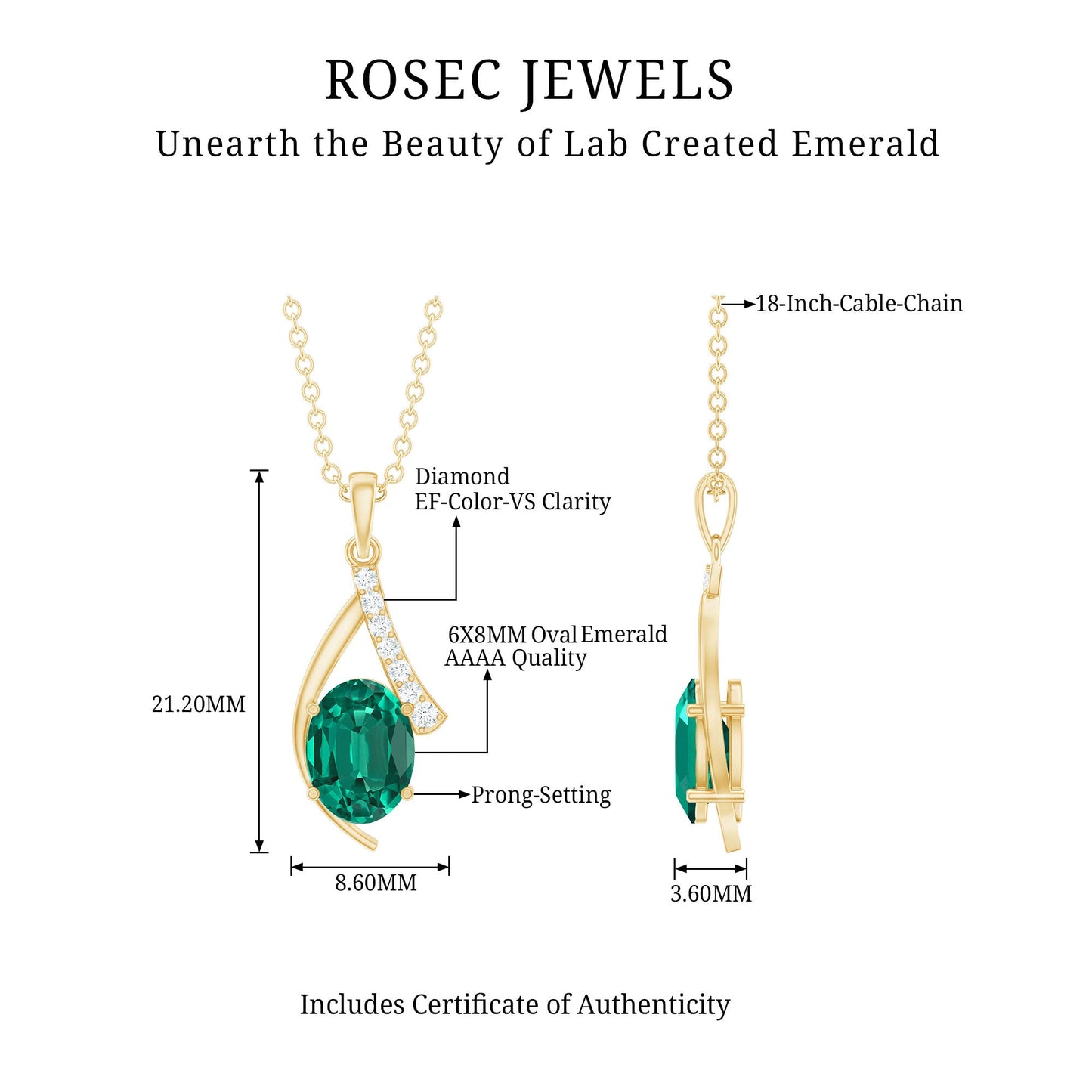 Certified Lab Grown Emerald Pendant Necklace with Diamond Accent