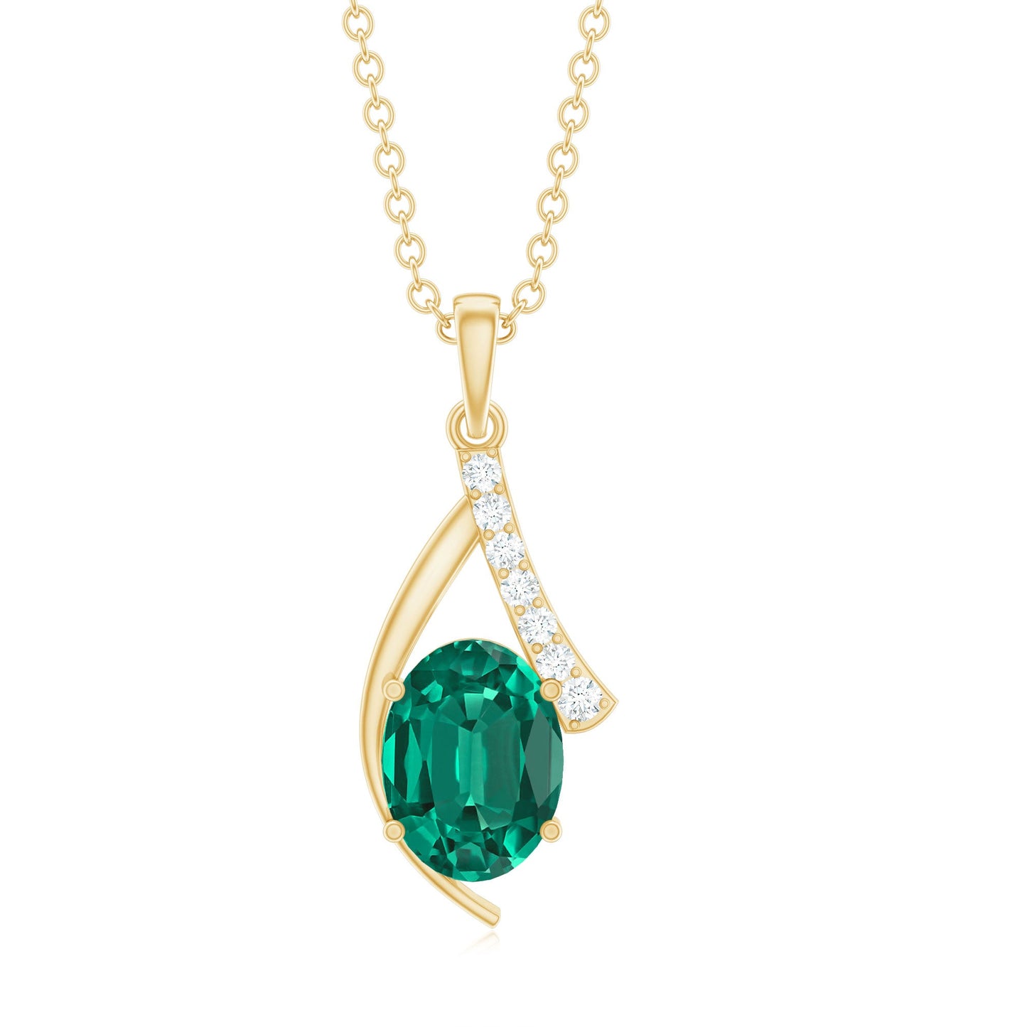 Certified Lab Grown Emerald Pendant Necklace with Diamond Accent