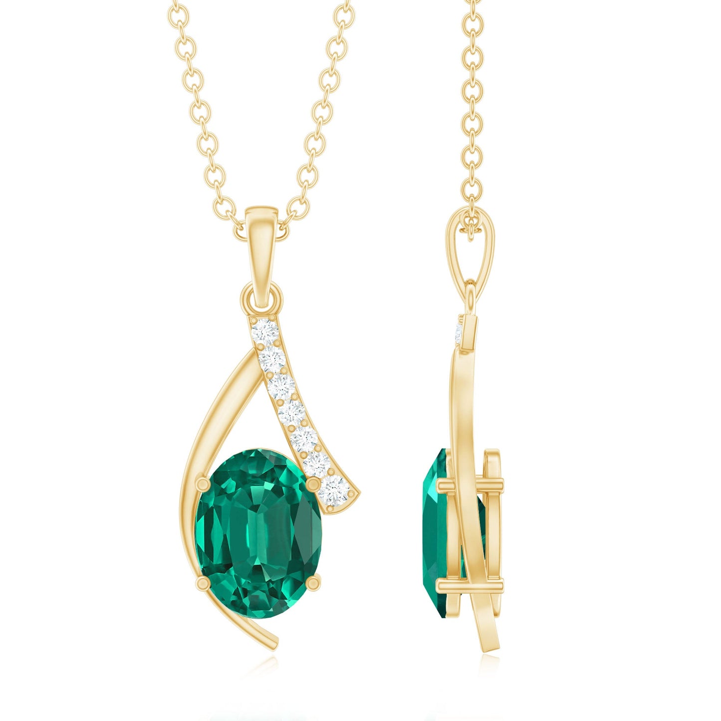 Certified Lab Grown Emerald Pendant Necklace with Diamond Accent