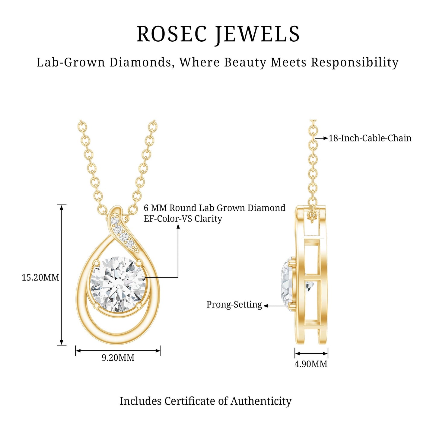 Lab Grown Diamond Teardrop Pendant Necklace