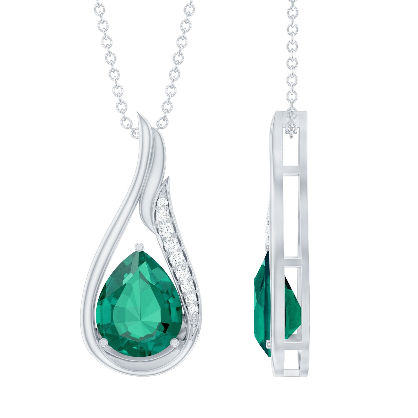 Certified Lab Grown Emerald Teardrop Necklace