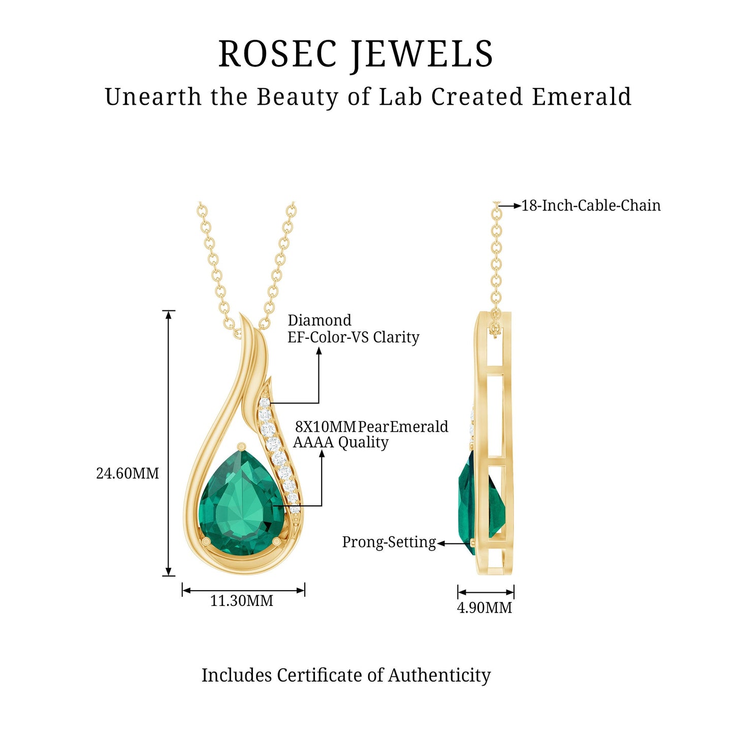 Certified Lab Grown Emerald Teardrop Necklace