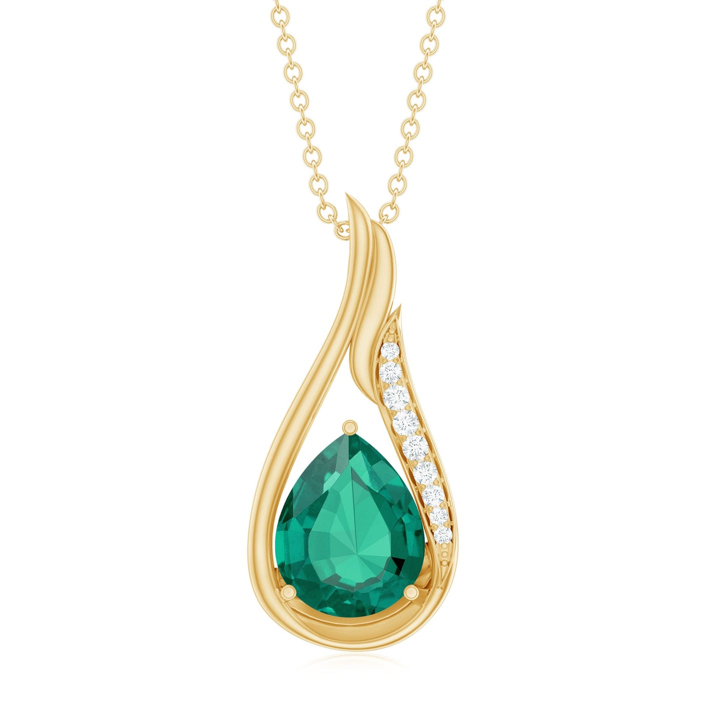 Certified Lab Grown Emerald Teardrop Necklace