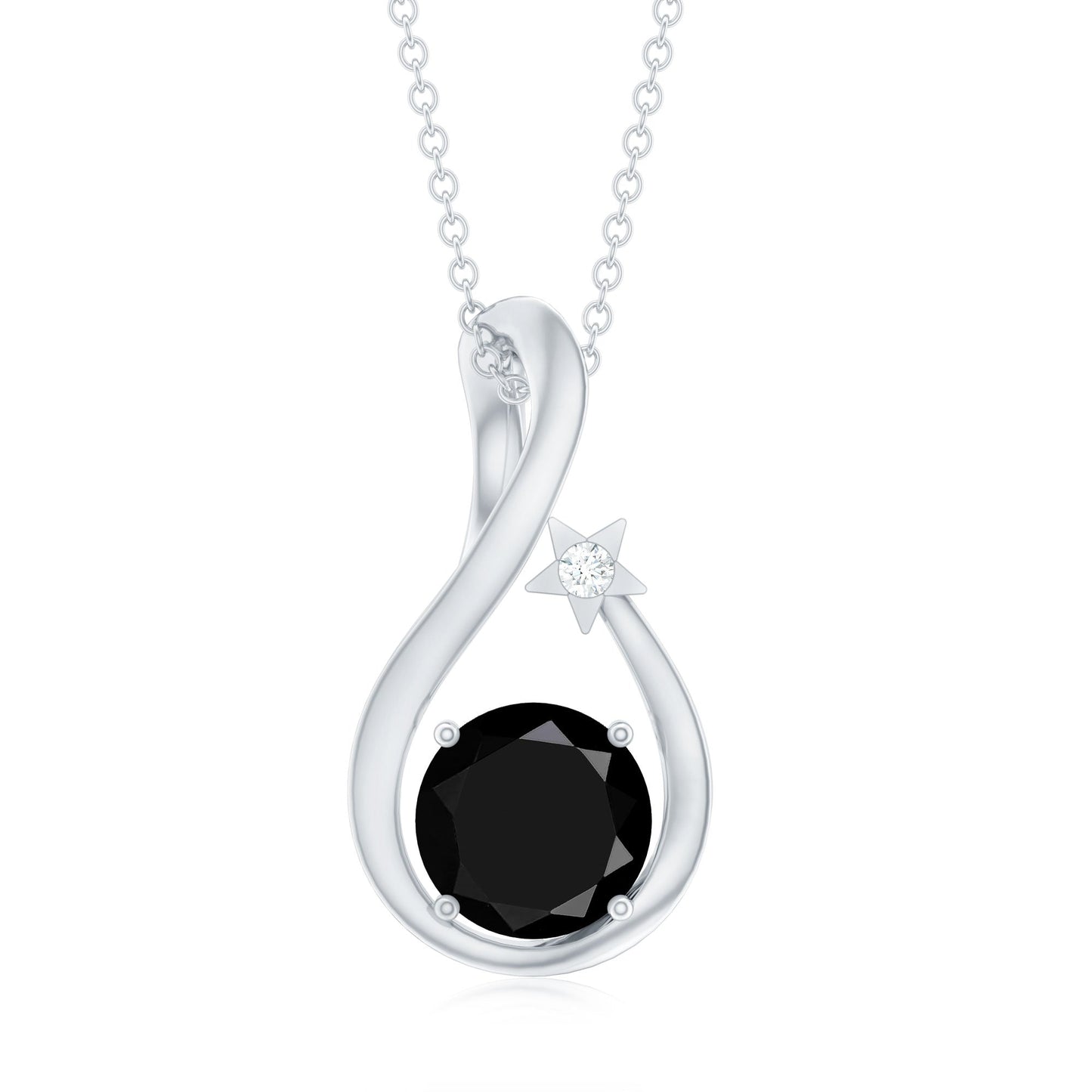 Womens Lab Grown Black and White Diamond Solitaire Star Drop Necklace