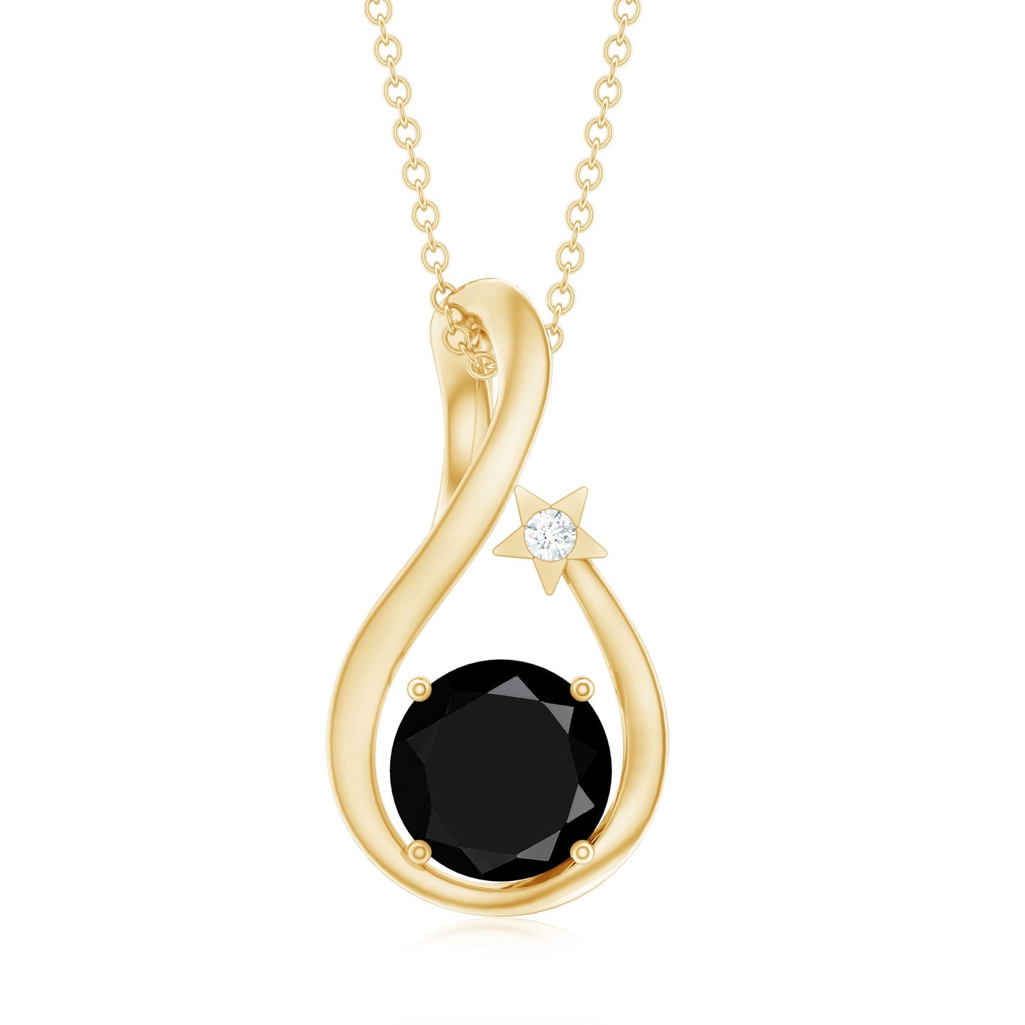Womens Lab Grown Black and White Diamond Solitaire Star Drop Necklace