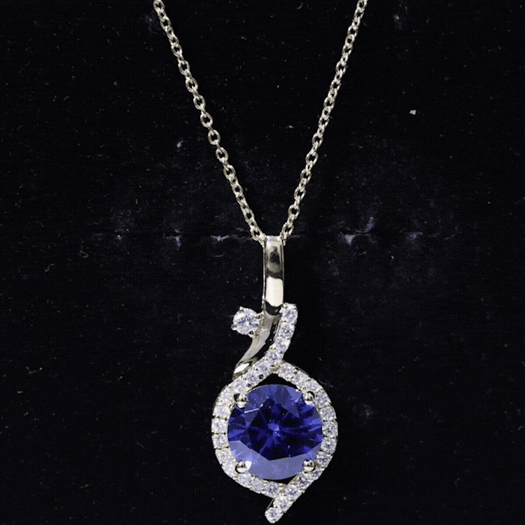 Certified Lab Grown Blue Sapphire Pendant Necklace With Diamonds