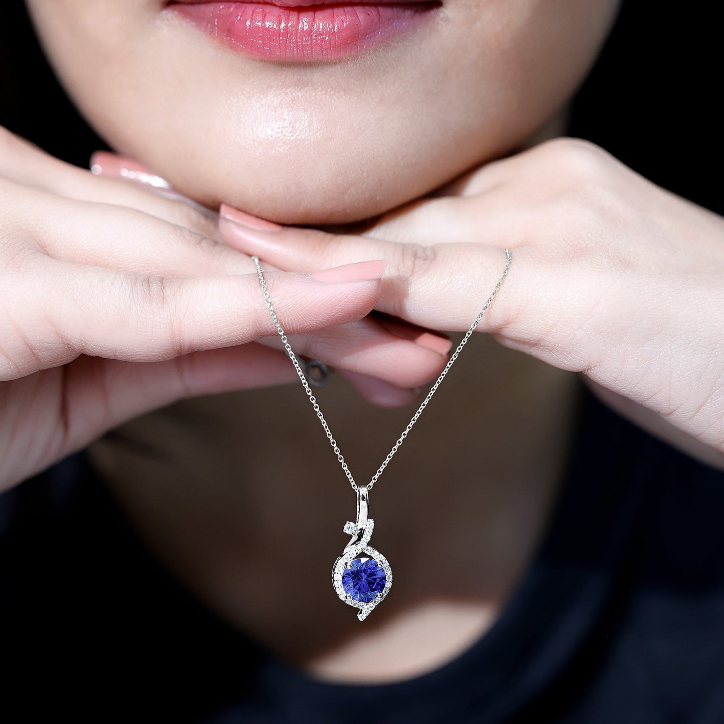 Certified Lab Grown Blue Sapphire Pendant Necklace With Diamonds