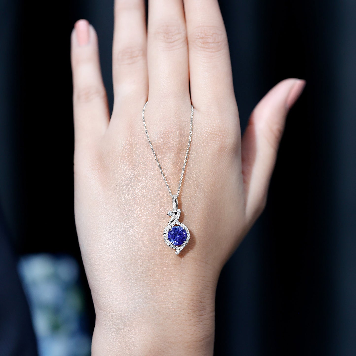 Certified Lab Grown Blue Sapphire Pendant Necklace With Diamonds