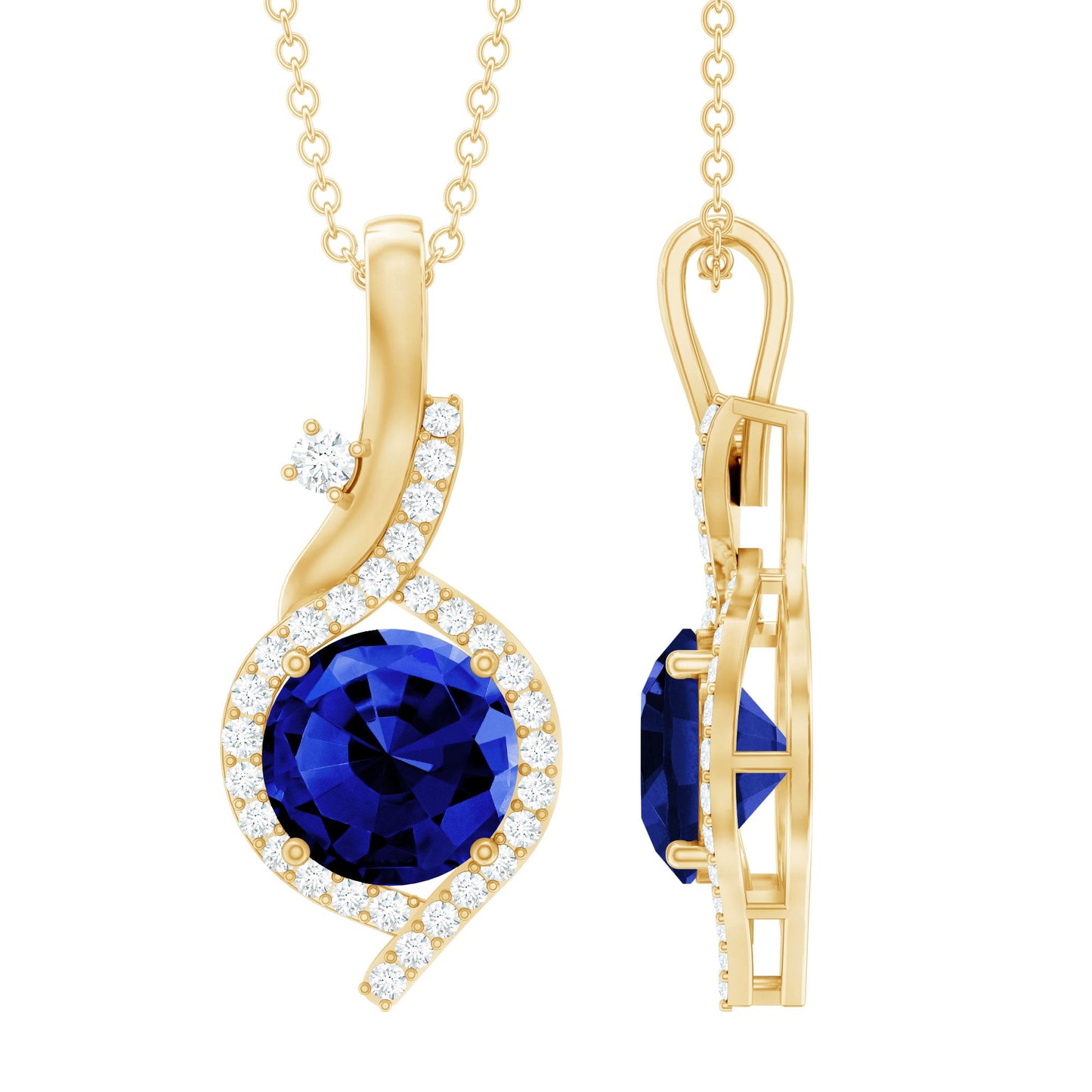 Certified Lab Grown Blue Sapphire Pendant Necklace With Diamonds