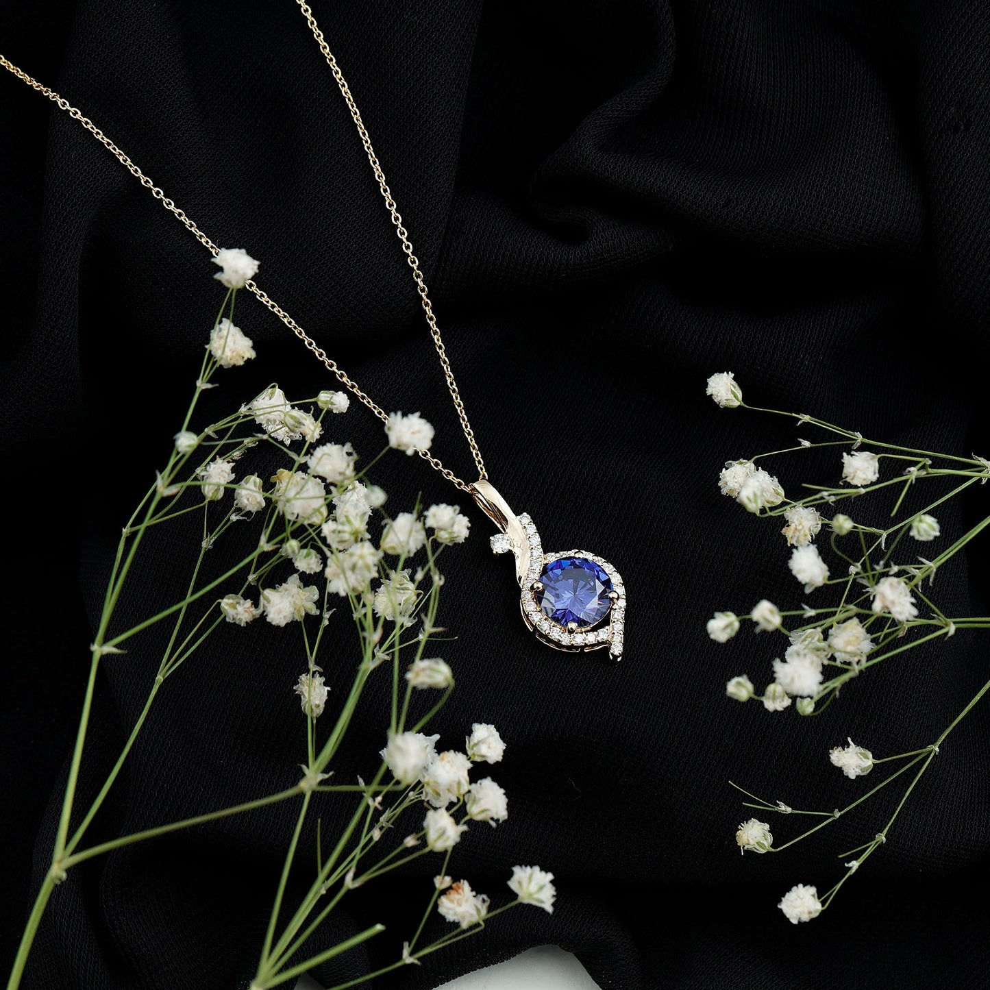 Certified Lab Grown Blue Sapphire Pendant Necklace With Diamonds