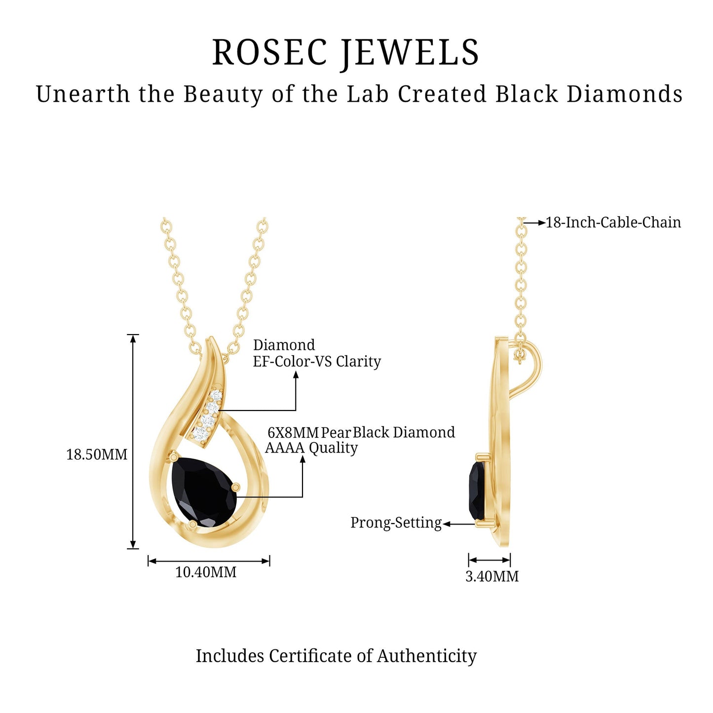 Pear Shape Lab Grown Black Diamond Designer Necklace For Women