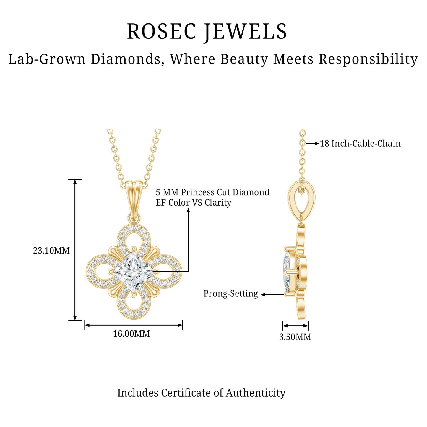 Lab Grown Diamond Vintage Inspired Pendant Necklace