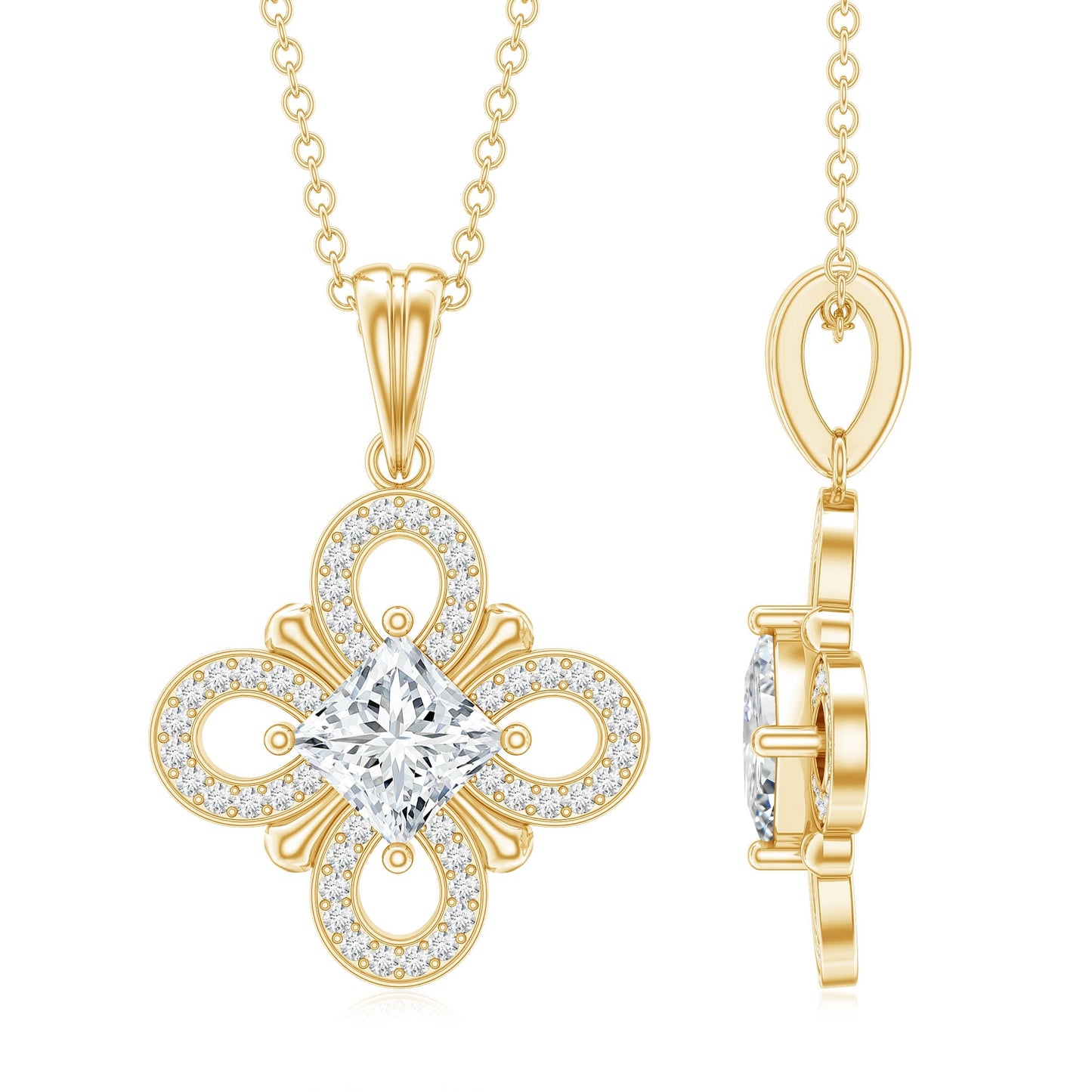 Lab Grown Diamond Vintage Inspired Pendant Necklace