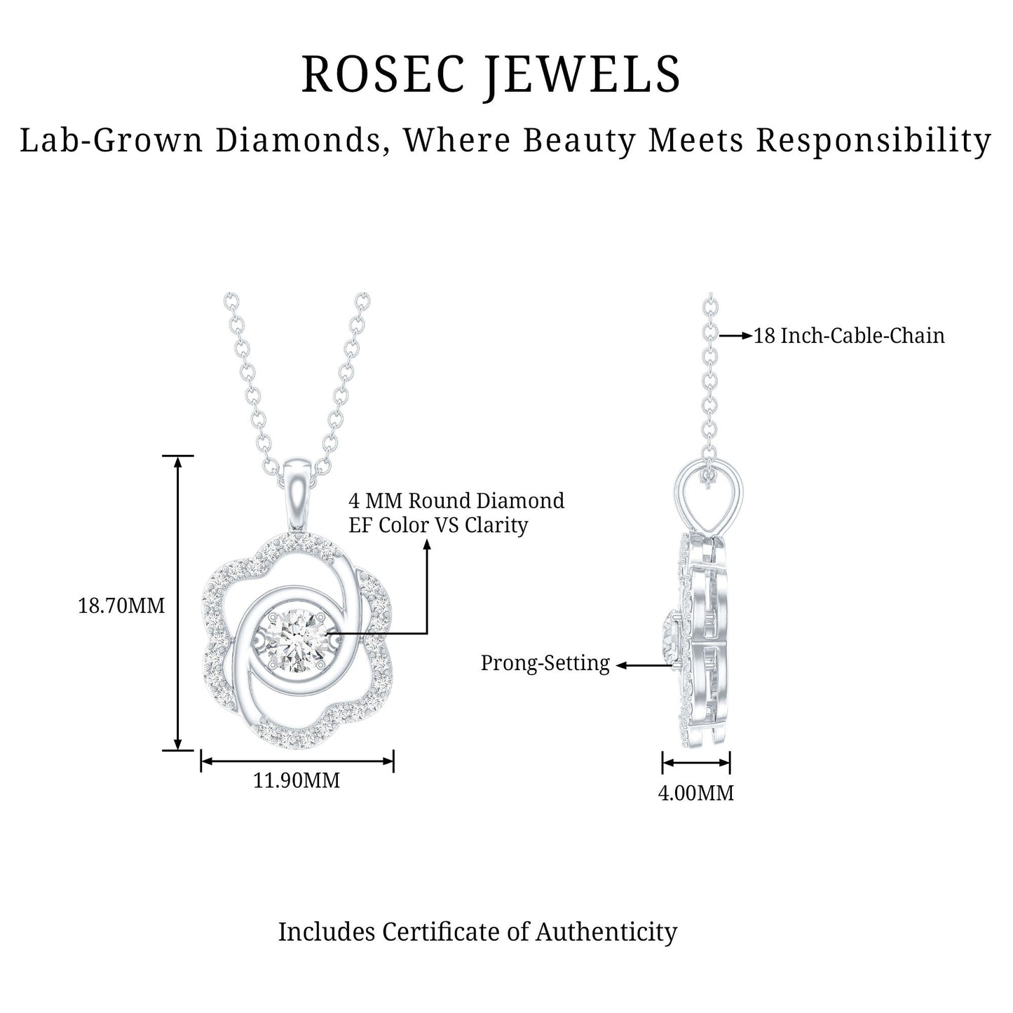 Flower Pendant Necklace with Lab Grown Diamond