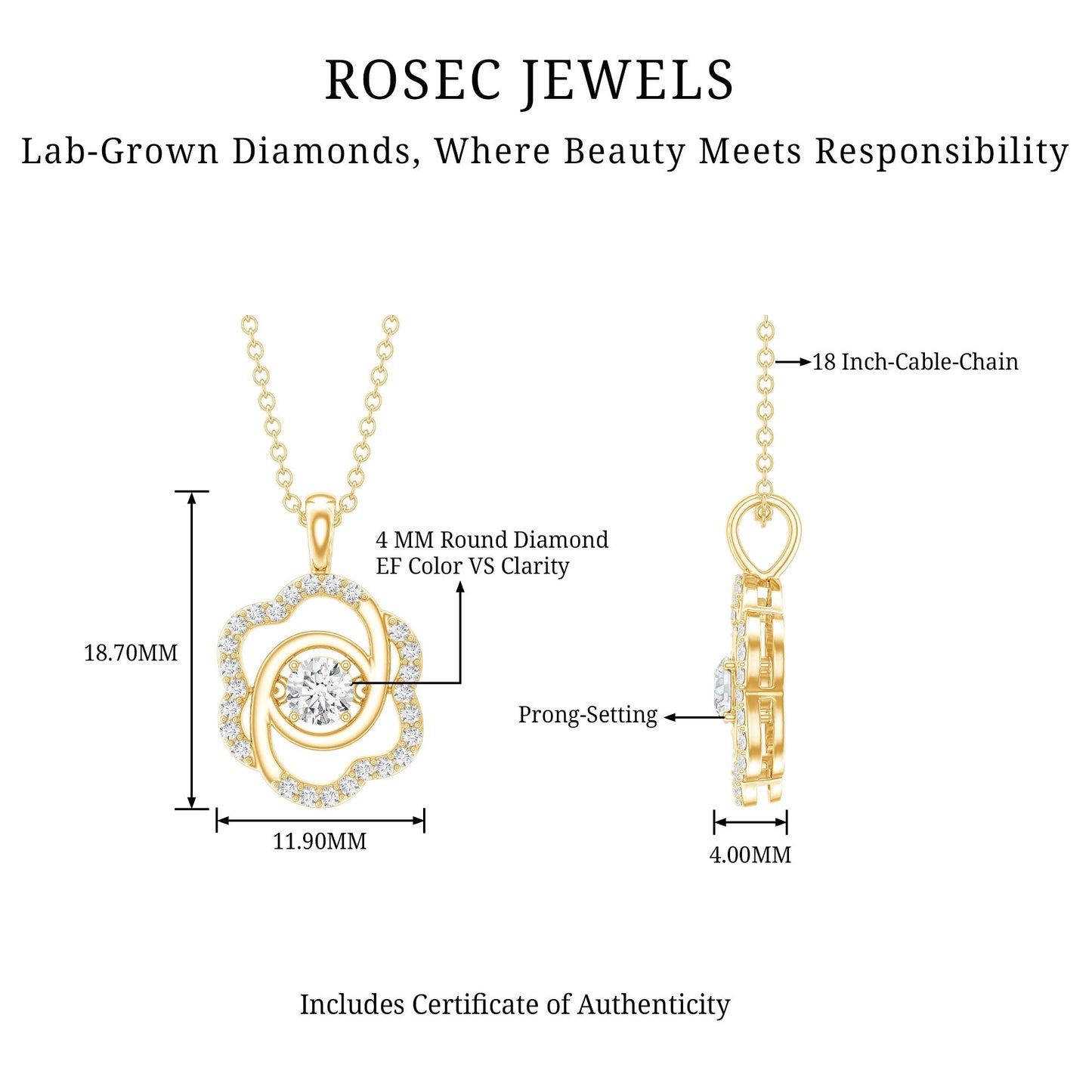 Flower Pendant Necklace with Lab Grown Diamond