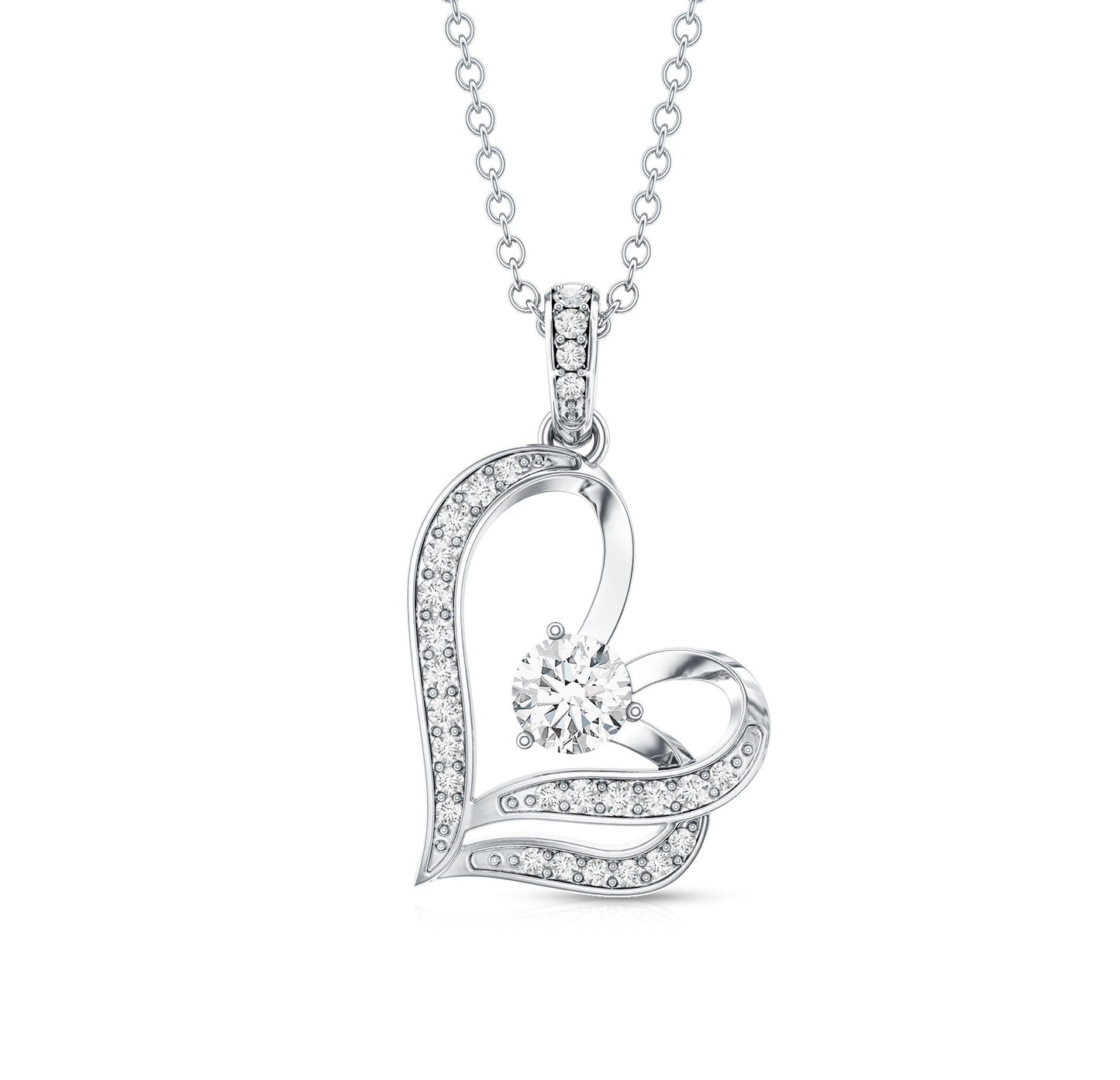 Tilted Lab Diamond Heart Pendant Necklace