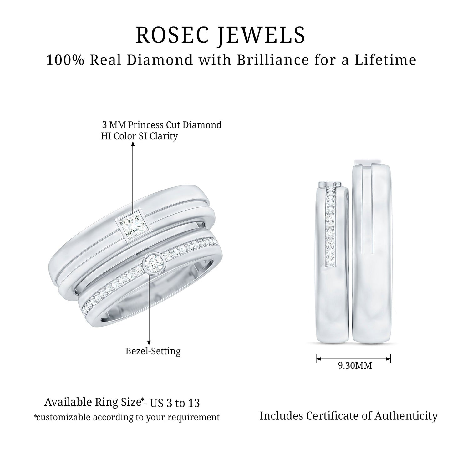 Real Diamond Couple Wedding Band Set