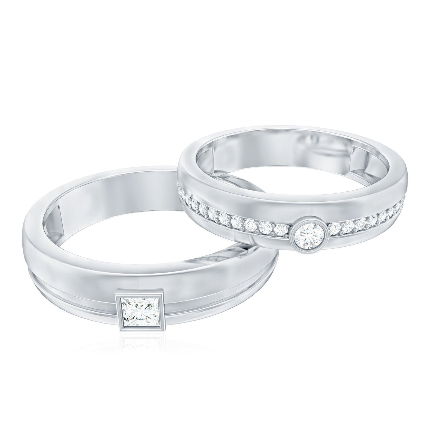 Real Diamond Couple Wedding Band Set