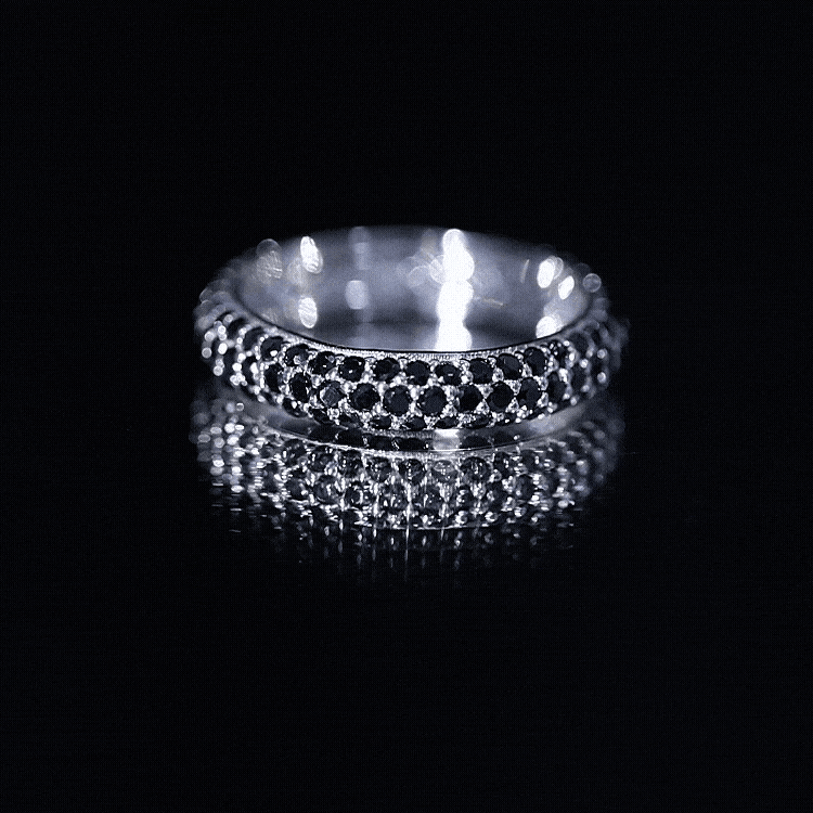 Certified Lab Grown Black Diamond 3 Row Eternity Band Ring