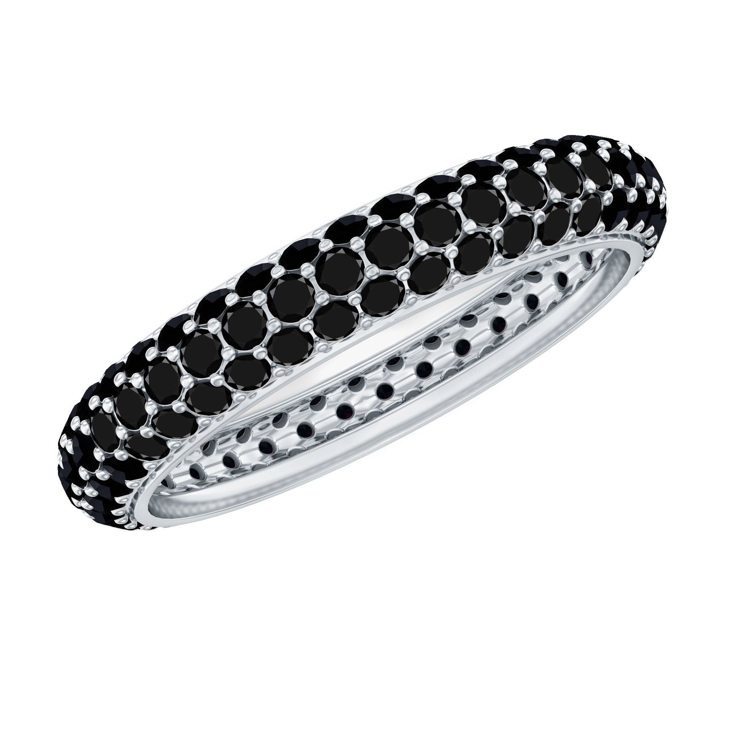 Certified Lab Grown Black Diamond 3 Row Eternity Band Ring
