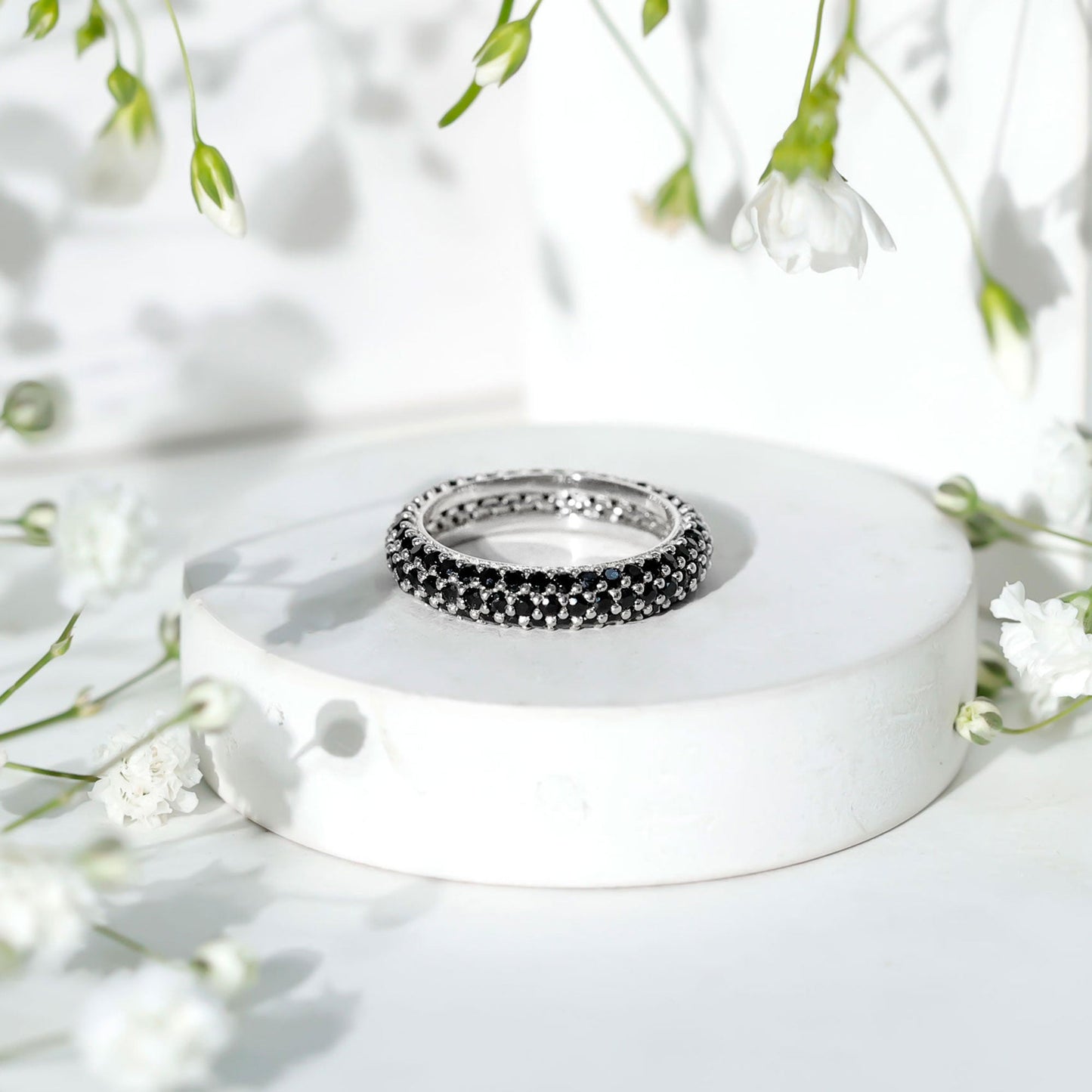 Certified Lab Grown Black Diamond 3 Row Eternity Band Ring