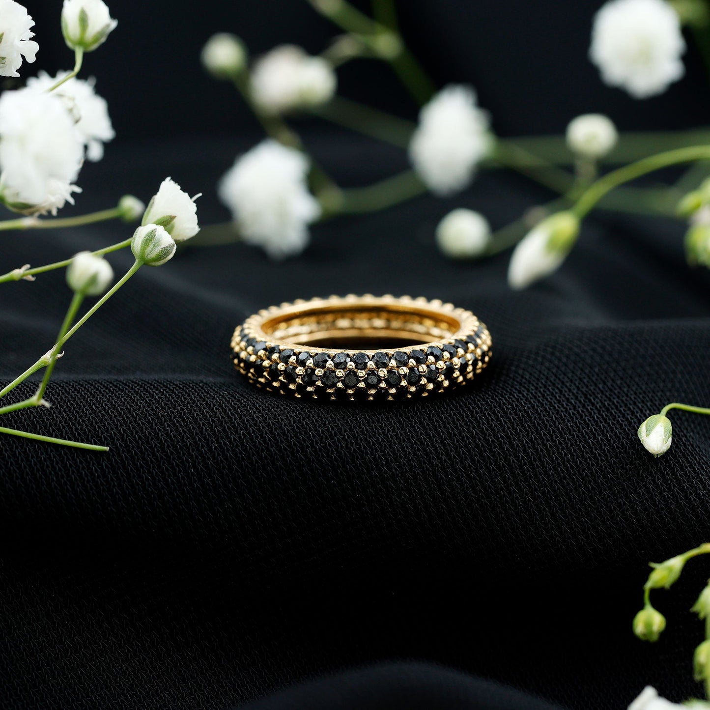 Certified Lab Grown Black Diamond 3 Row Eternity Band Ring