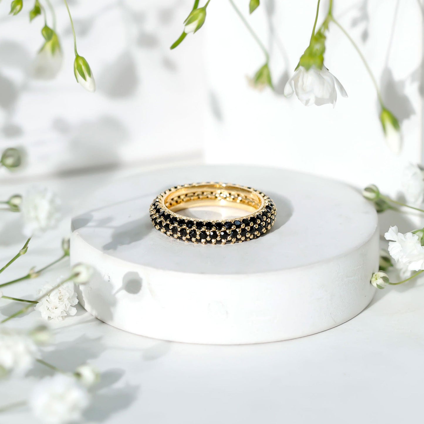Certified Lab Grown Black Diamond 3 Row Eternity Band Ring